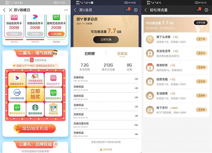 移动开通双v会员每个可以兑换10g流量 移动开通双v会员每个可以兑换10g流量