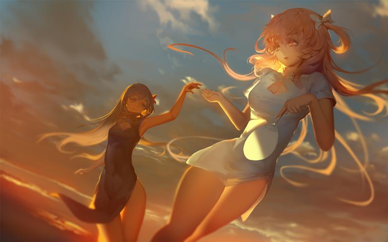 身材超棒的旗袍少女插画图片,看腿就行了