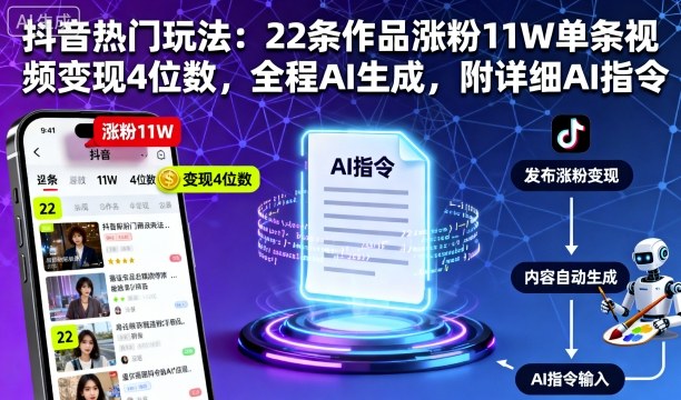 抖音热门玩法:22条作品涨粉11W单条视频变现4位数,全程AI生成,附详细AI指令 第1张  抖音热门玩法:22条作品涨粉11W单条视频变现4位数,全程AI生成,附详细AI指令 第1张